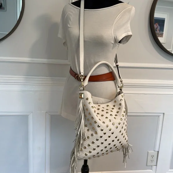 Rebecca Minkoff Bag Darren Leather Studded Fringe Satchel - Picture 12 of 17